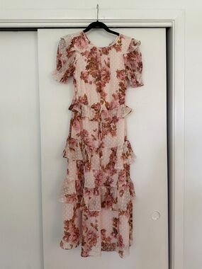 Rachel Parcell Pink Floral Tiered Midi Dress